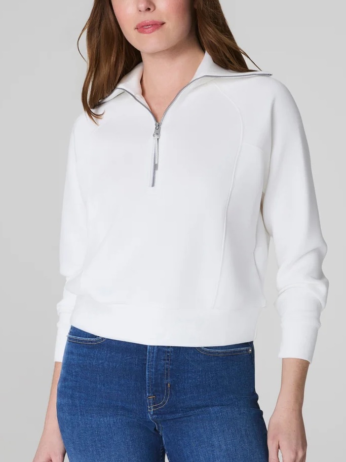Spanx Airessentials Half-Zip Pullover Sweatshirt In Powder